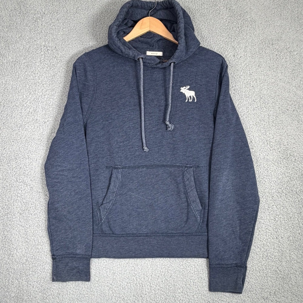 Abercrombie & Fitch Hoodie Mens M Blue Muscle Fit Logo Fleece Sweatshirt Heavy